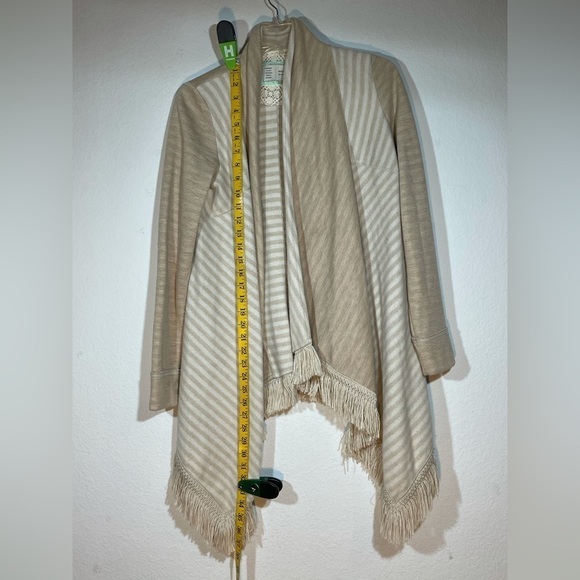 Anthropologie Saturday Sunday Beige Elise Fringe Sweater Cardigan asymmetrical - Picture 7 of 15